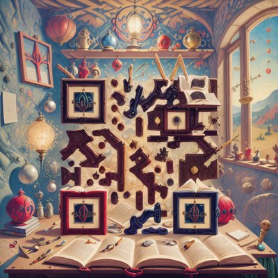 Wizard Spellbook Desk Fantasy QR Code Art