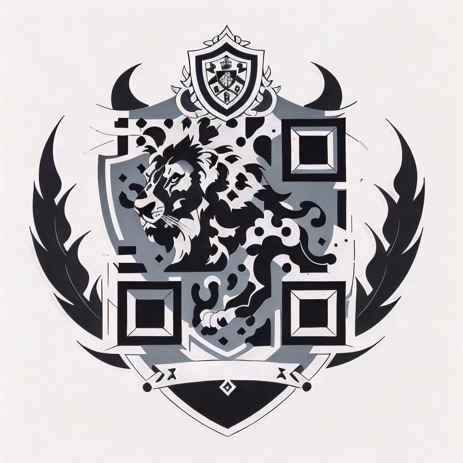 Lion Shield Tattoo Style QR Code for Apparel — image 1