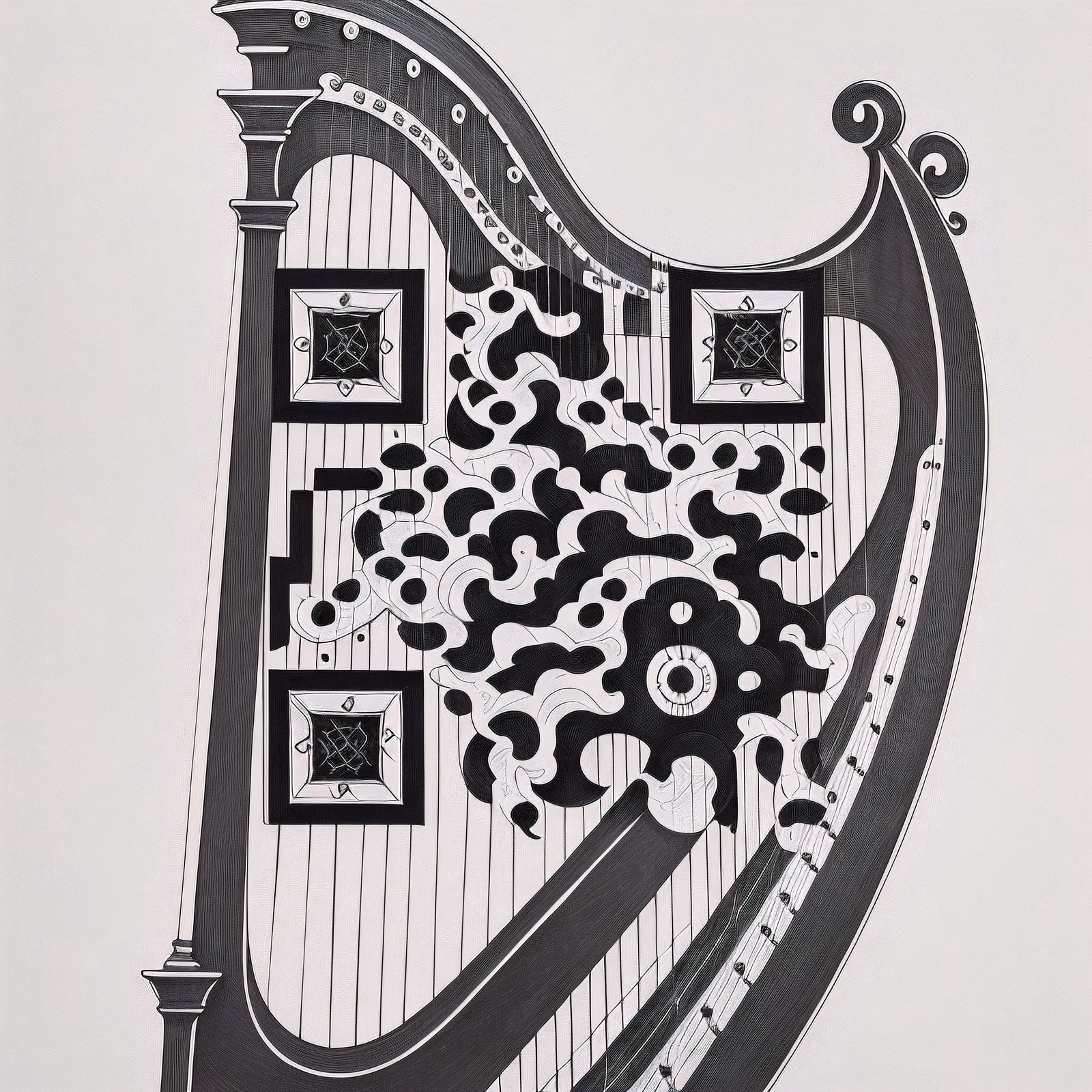 Harp Ink Tattoo Line Drawing QR Code for Posters — image 1