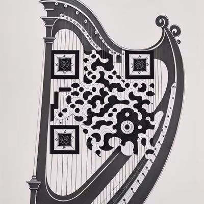 Harp Ink Tattoo Line Drawing QR Code for Posters — image 1