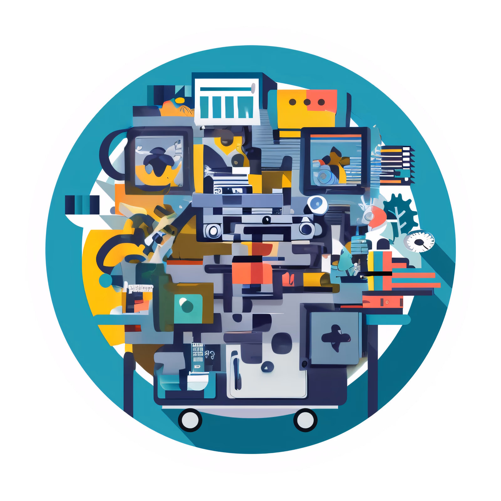 Офисный принтер в векторном коллаже: QR-код для наклеек — изображение 1