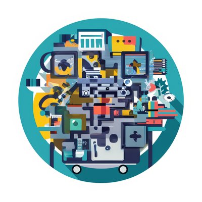 Офисный принтер в векторном коллаже: QR-код для наклеек