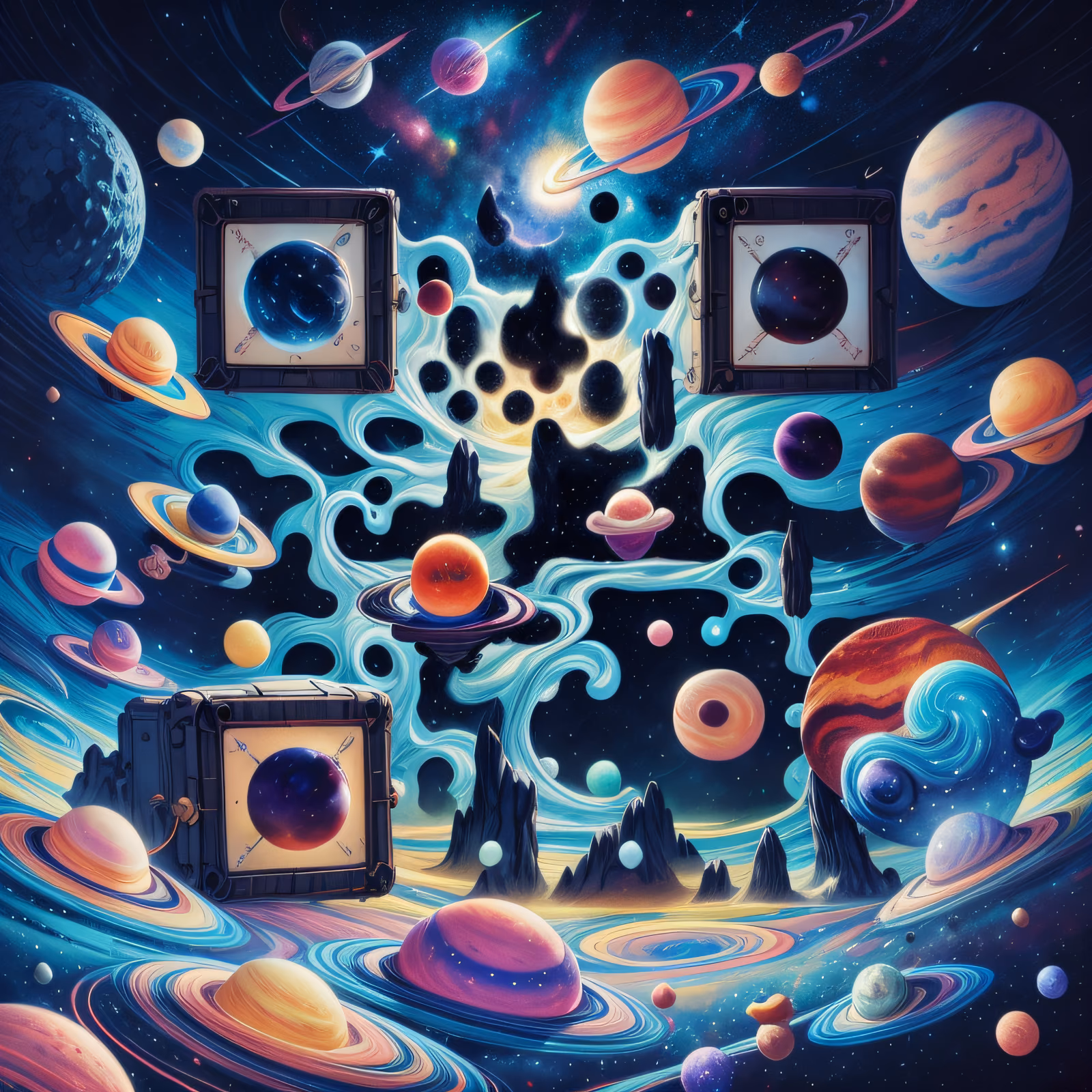Разноцветные планеты галактики, цифровая живопись: QR-код для постеров — изображение 1