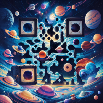 Разноцветные планеты галактики, цифровая живопись: QR-код для постеров — изображение 1
