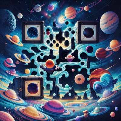 Colorful Galaxy Planets Digital Painting QR Code for Posters