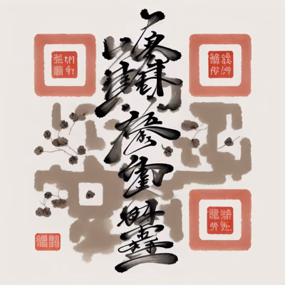 Каллиграфия тушью с красными печатями: QR-код — изображение 1
