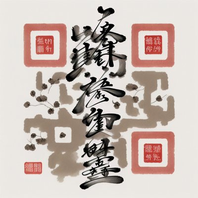 Ink Calligraphy with Red Seals QR Code Art