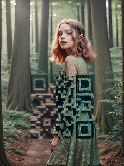 Woman in Green Dress Forest QR Code for Posters