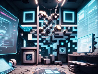 Cyberpunk AI Lab Interior QR Code for Posters