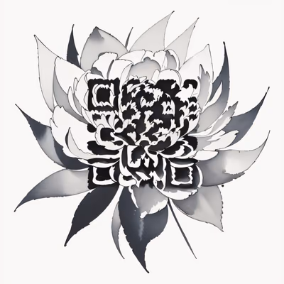 Пион в технике туши, тату QR-код для временных татуировок — изображение 1