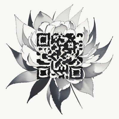 牡丹水墨纹身二维码艺术，适用于临时纹身