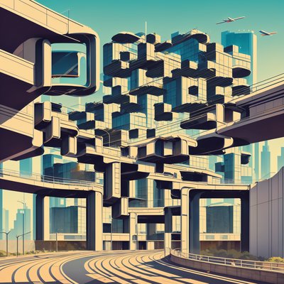 Brutalist Retro Futurist City QR Code for Posters