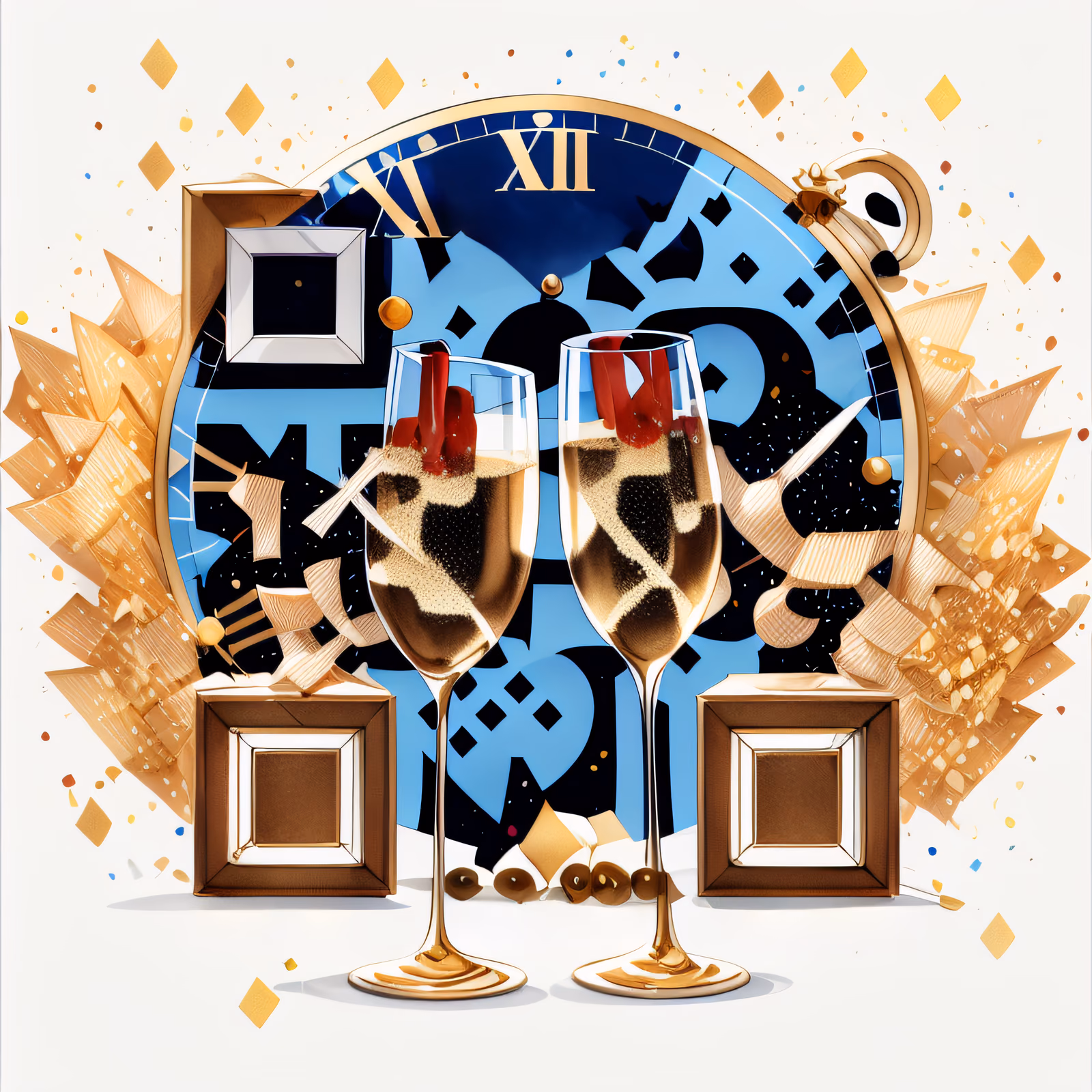 New Year Champagne Toast Cartoon QR Code for Event Invitations — image 1