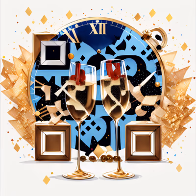 New Year Champagne Toast Cartoon QR Code for Event Invitations — image 1