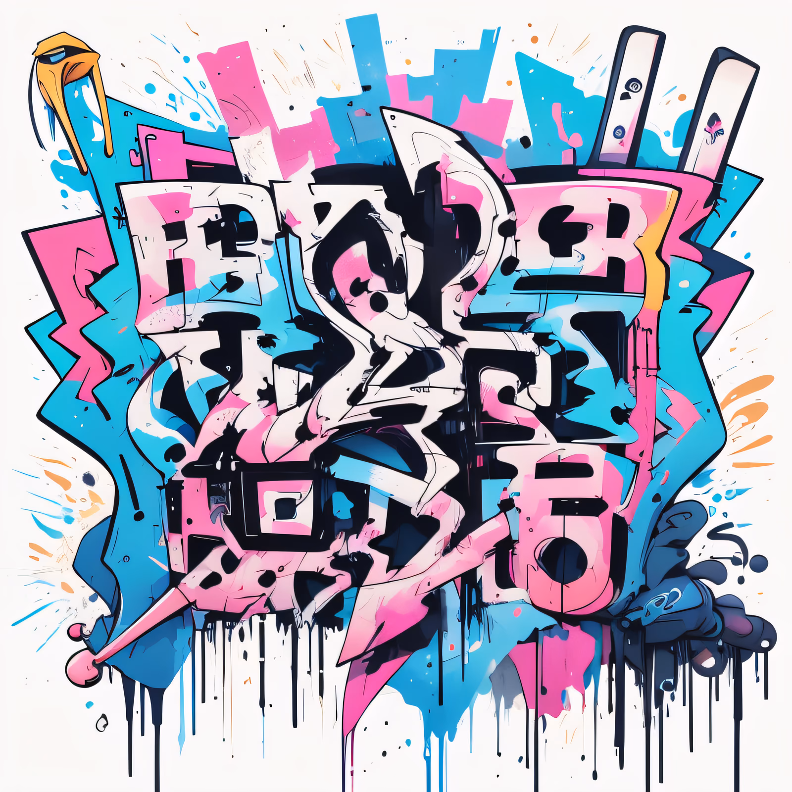 Pink Cyan Graffiti Lettering QR Code for Apparel — image 1