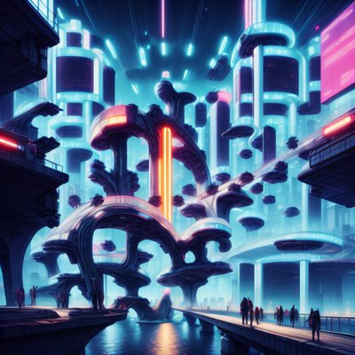 Futuristic Neon Night City Cyberpunk QR Code Art