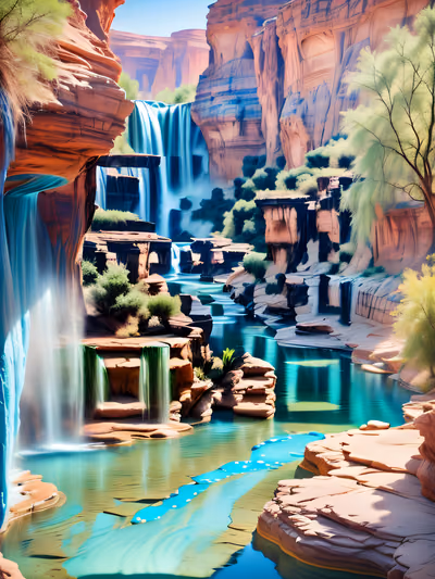 Canyon Waterfall Turquoise River QR Code Art — image 1