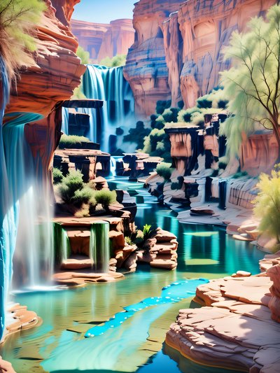 Canyon Waterfall Turquoise River QR Code Art