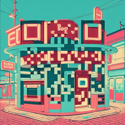 Retro Corner Diner Neon Illustration QR Code for Posters
