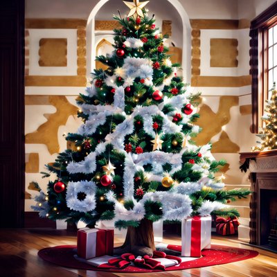 Decorated Christmas Tree Digital Painting QR Code for Greeting Cards