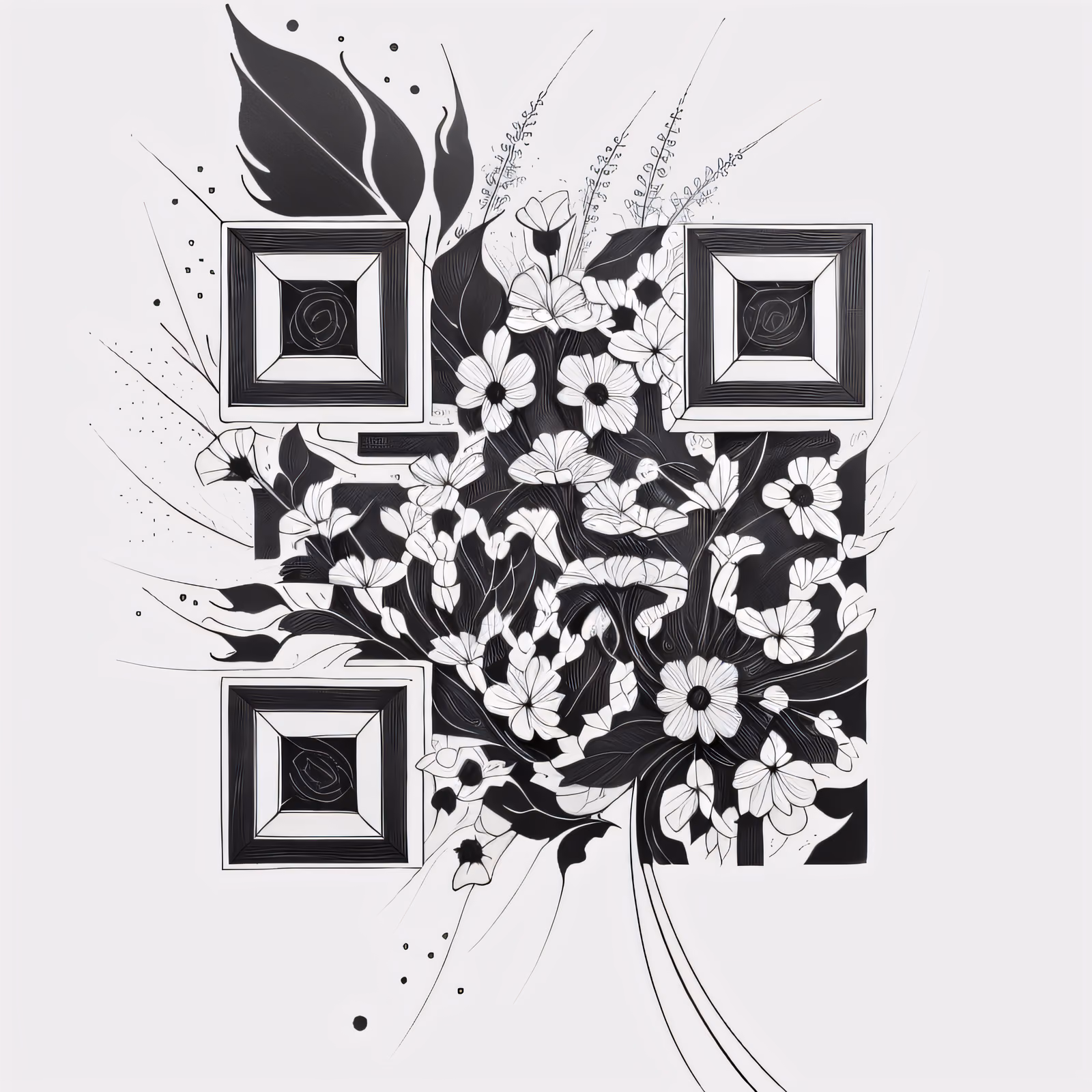 Wildflower Bouquet Ink Tattoo Flowers QR Code for Temporary Tattoos — image 1