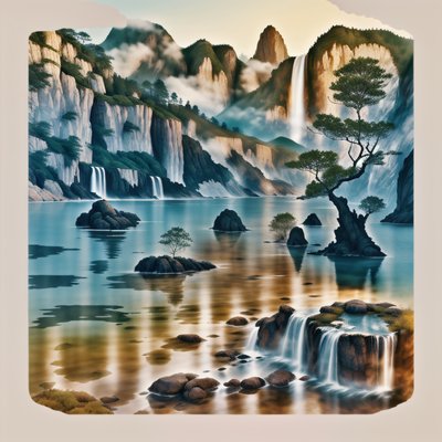 Misty Mountain Lake Waterfalls QR Code Art