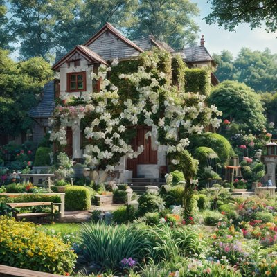 Cottage Garden Photorealistic QR Code Art