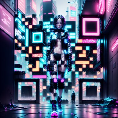 Neon Techwear Woman Cyberpunk QR Code for Posters