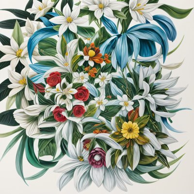 White Lily Bouquet Acrylic Painting QR Code Art