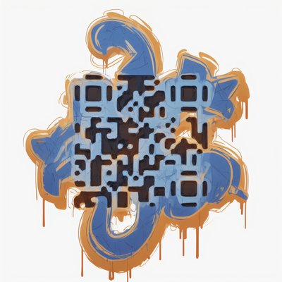 Сине-оранжевые граффити-буквы: QR-код для стикеров