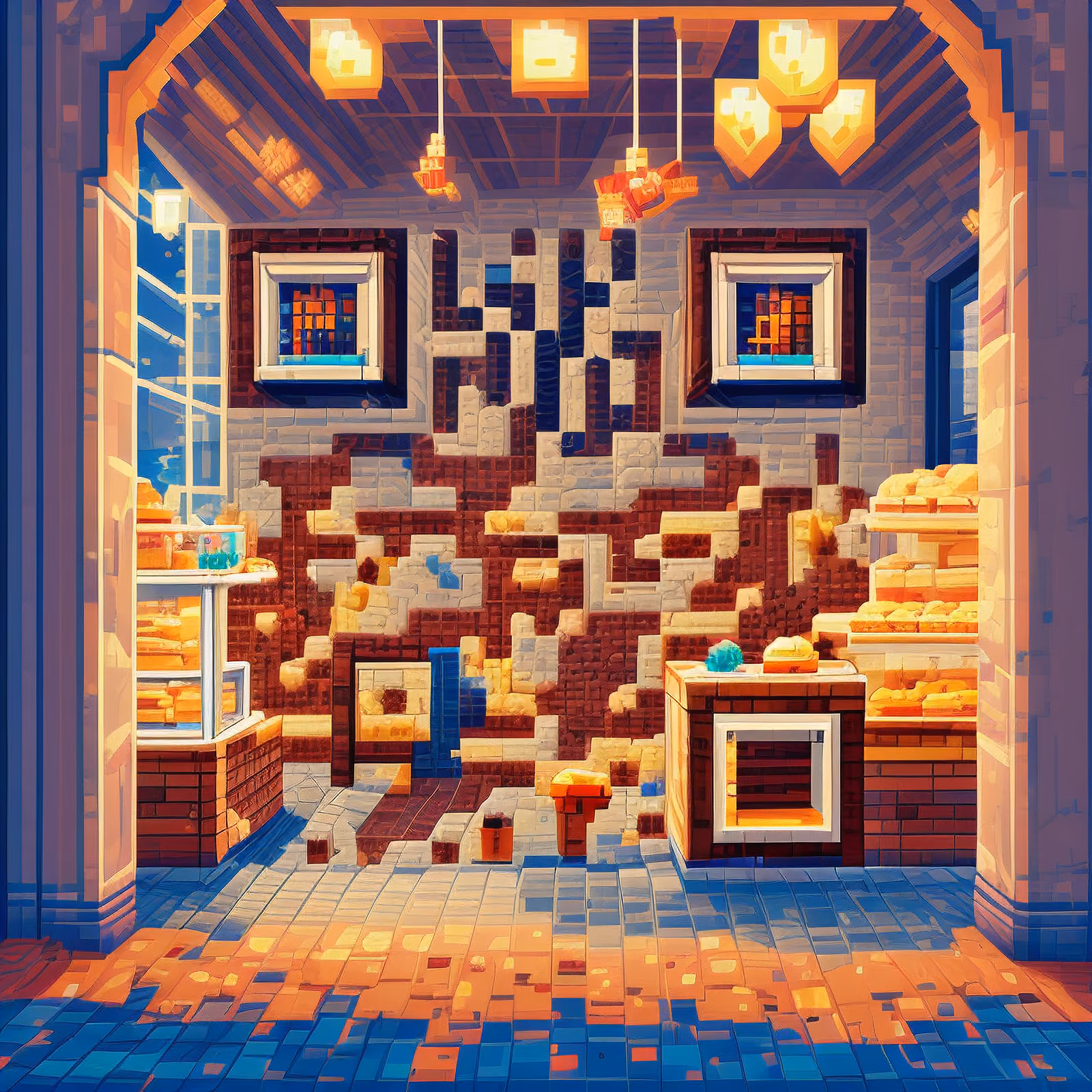 Пиксель-арт интерьер пекарни: QR-код для витрин магазинов — изображение 1