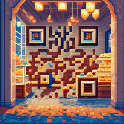 Pixel Art Bakery Interior QR Code for Storefront Displays