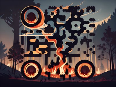 Лесной пожар в мультяшном стиле: QR-код для плакатов
