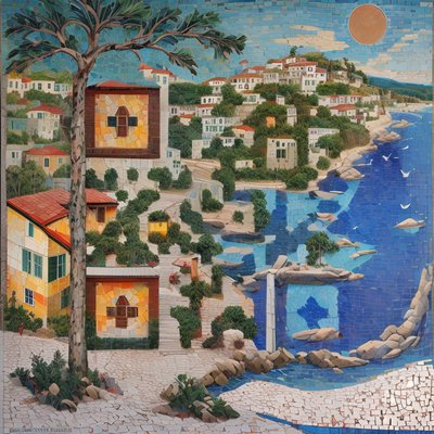 Coastal Village Tile Mosaic QR Code Art