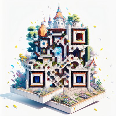 Isometric Flower Palace 3D Render QR Code for Posters