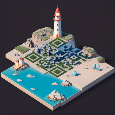 Isometric Lighthouse Coast 3D QR Code Art — image 1
