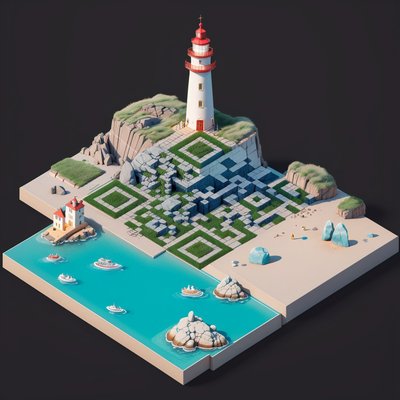 Isometric Lighthouse Coast 3D QR Code Art