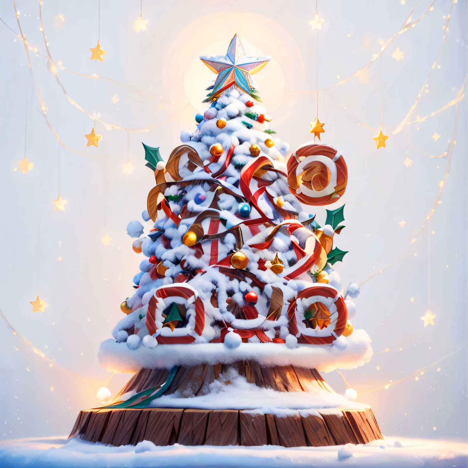 Snowy Christmas Tree 3D Render Star QR Code for Greeting Cards — image 1