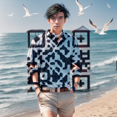 Beach Portrait Man Photorealistic QR Code for Posters