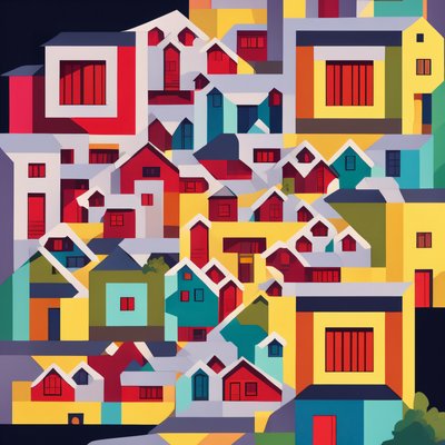 Colorful Hillside Houses Vector QR Code for Posters