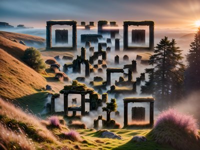 Misty Highland Stone Ruins Photographic QR Code Art