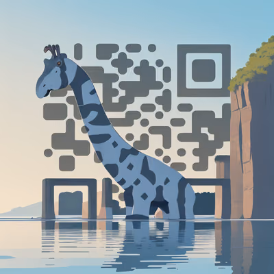 Брахиозавр на озере: плоский векторный QR-код для постеров — изображение 1