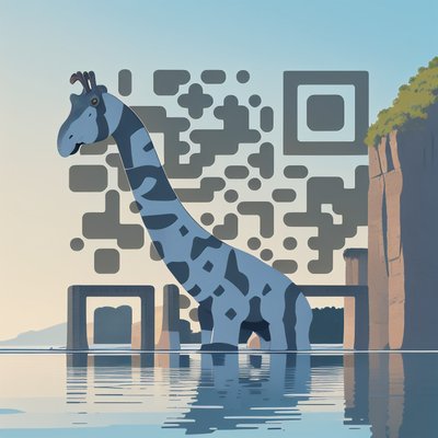 Брахиозавр на озере: плоский векторный QR-код для постеров