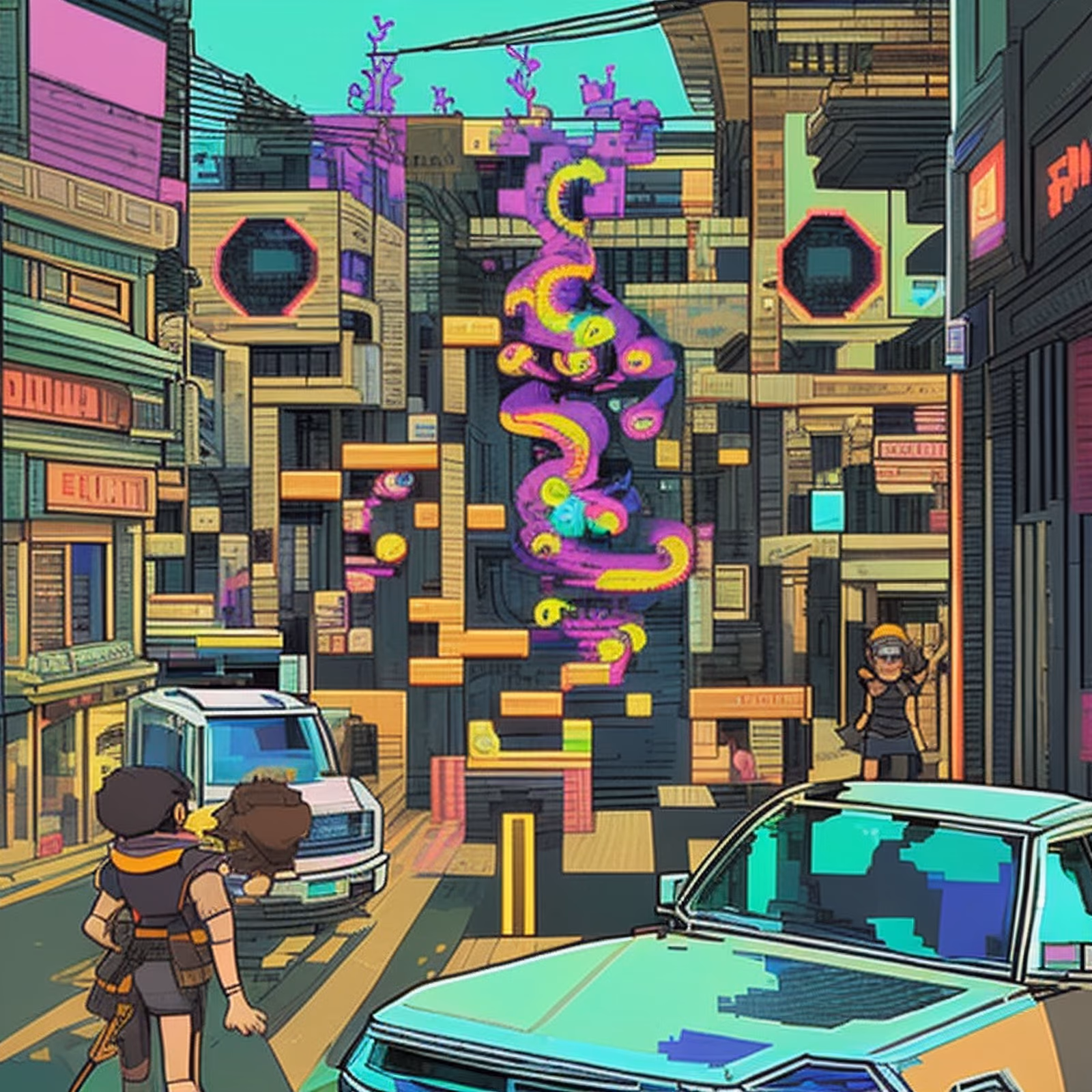 Pixel Cyberpunk City Street QR Code for Posters — image 1