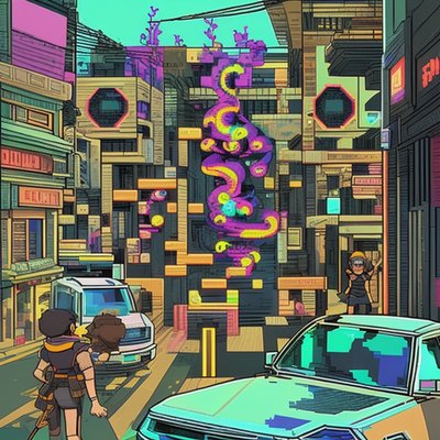 Pixel Cyberpunk City Street QR Code for Posters