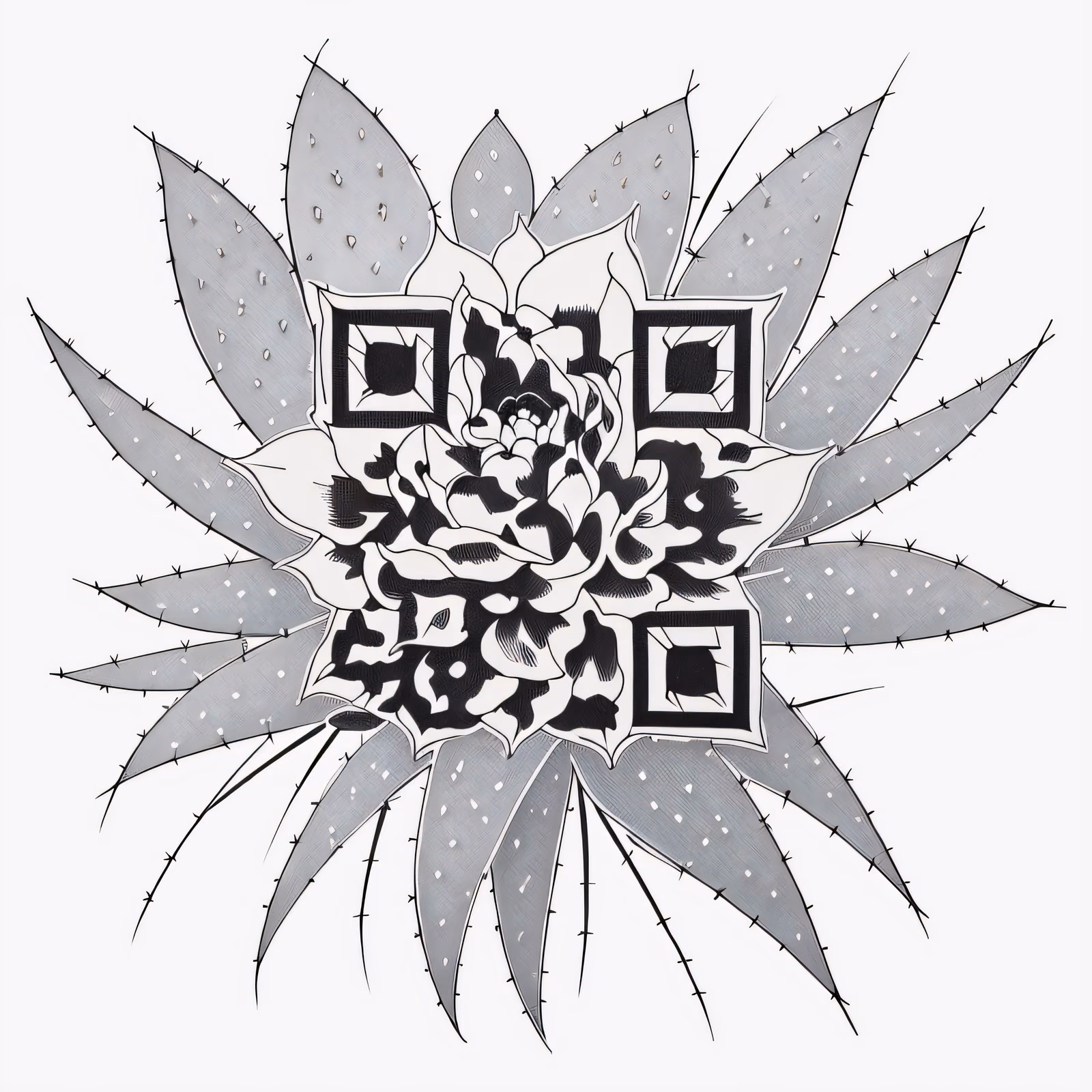 Cactus Flower Ink Tattoo Flowers QR Code for Temporary Tattoos — image 1