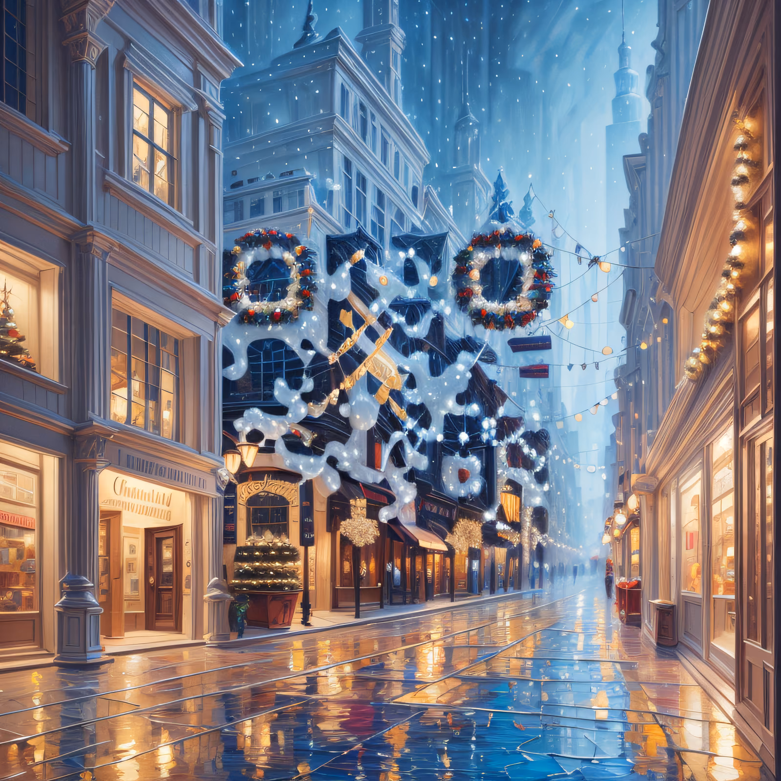 Snowy Christmas Street Digital Painting City QR Code for Greeting Cards — image 1