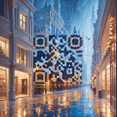 Snowy Christmas Street Digital Painting City QR Code for Greeting Cards — image 1