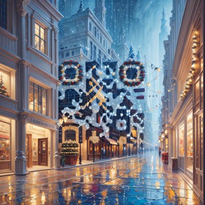 Snowy Christmas Street Digital Painting City QR Code for Greeting Cards