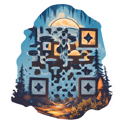 Лес гигантских грибов при луне: векторный QR-код для стикеров — изображение 1